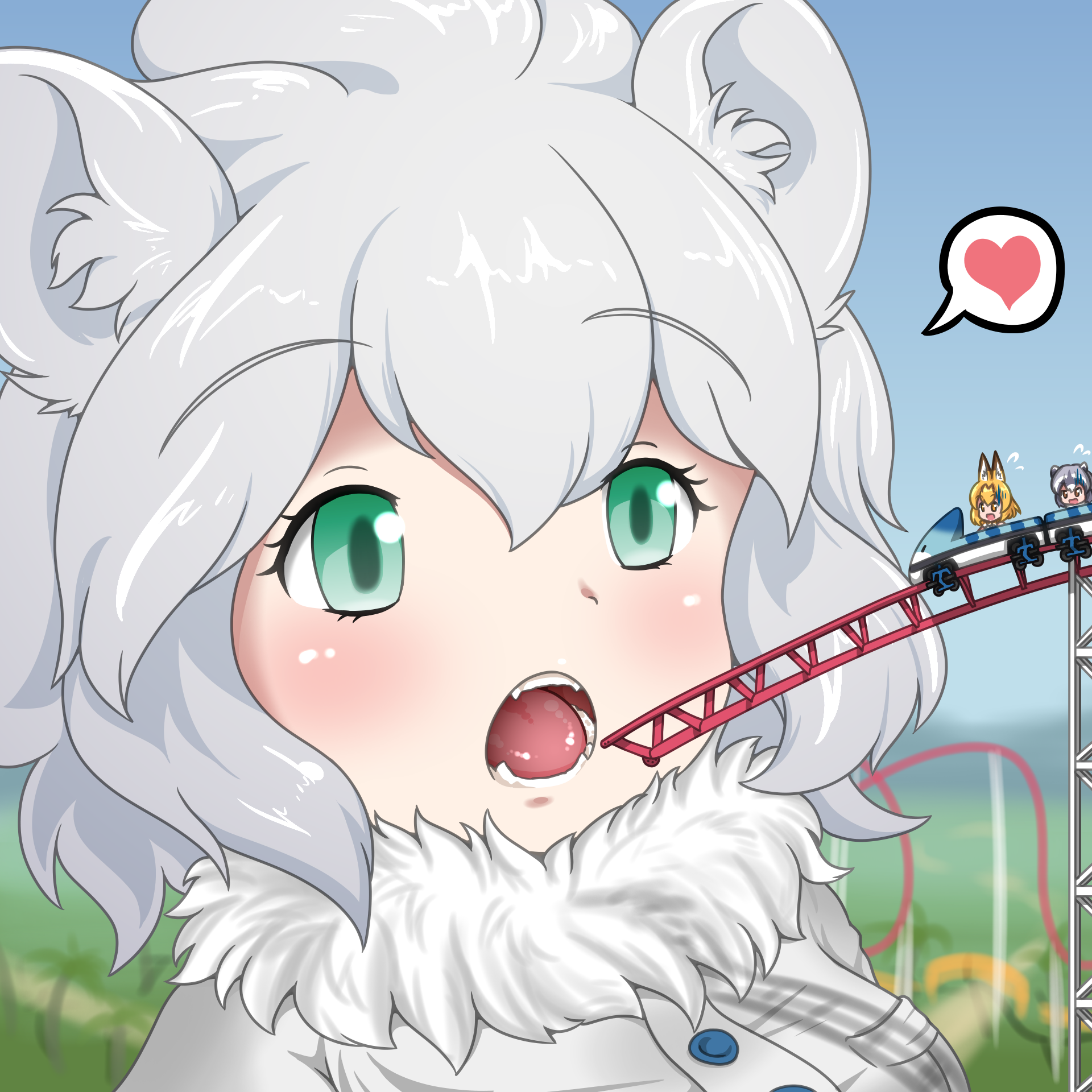 The Big ImageBoard (TBIB) - 3girls common raccoon (kemono friends) female giantess  kemono friends multiple girls open mouth roller coaster serval (kemono  friends) spoken heart vore vostok (vostok061) white lion (kemono friends) |