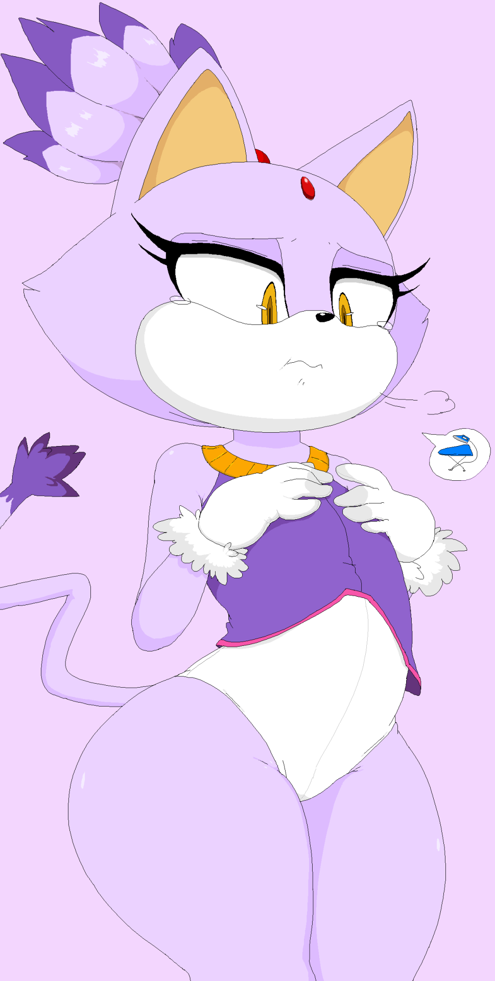 blaze_the_cat bottomless butt cat clothed clothing cute dream-cassette feline female flat_chested mammal nervous short_stack simple_background solo sonic_(series) tears wide_hips