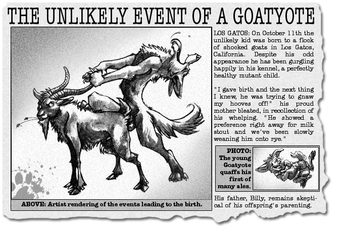 2006 anthro anthro_on_feral balls bestiality blotch canine caprine cheating coyote cub cuckold feral goat horn horn_grab humor hybrid impregnation interspecies mammal monochrome newspaper penetration penis text vaginal vaginal_penetration young