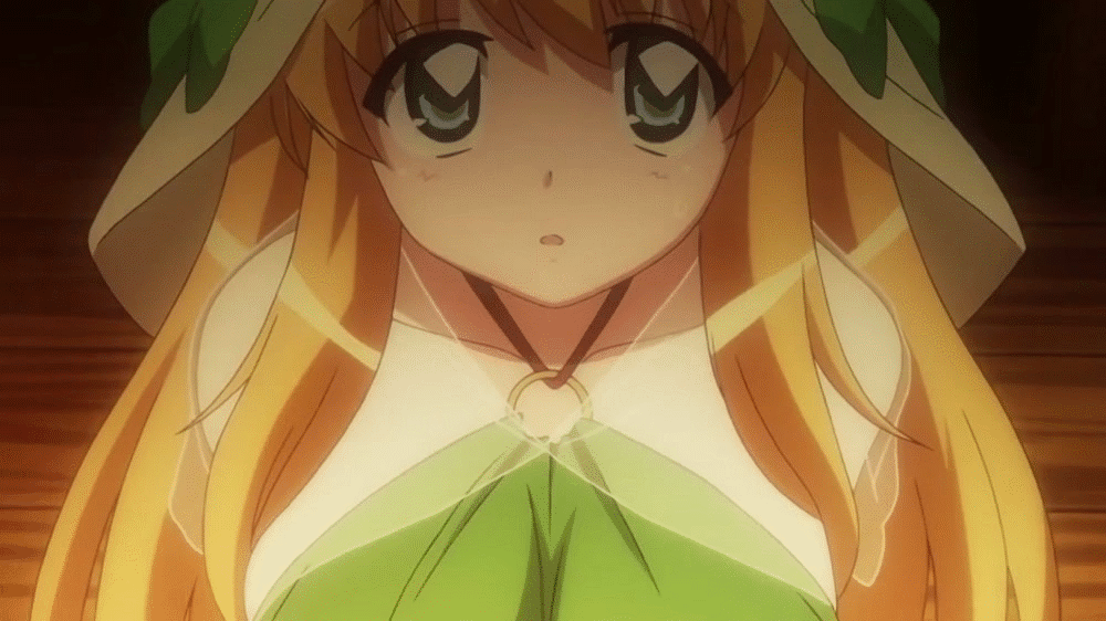 00s 1girl animated animated_gif blonde_hair blue_eyes bounce bouncing_breasts breasts elf hat large_breasts long_hair looking_at_viewer tiffania_westwood zero_no_tsukaima