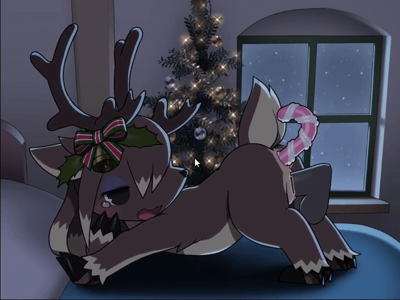 all_fours anal anal_penetration animated anus ass_up bed bell black_eyes blush bow brown_fur butt candy candy_cane candy_cane_dildo censored cervine christmas christmas_tree cute deer disembodied_penis eyeshadow faceless_male female food fur holidays huff improvised_dildo improvised_sex_toy konzaburou looking_back makeup male male/female mammal on_bed open_mouth penetration penis pussy rear_view snow snowing tears teeth tongue tongue_out tree vaginal vaginal_penetration window