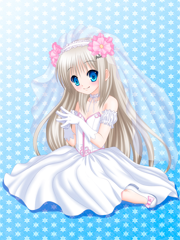bad_id bad_pixiv_id blue_eyes blush bride dress flower fusianatan little_busters! long_hair noumi_kudryavka solo wedding_dress