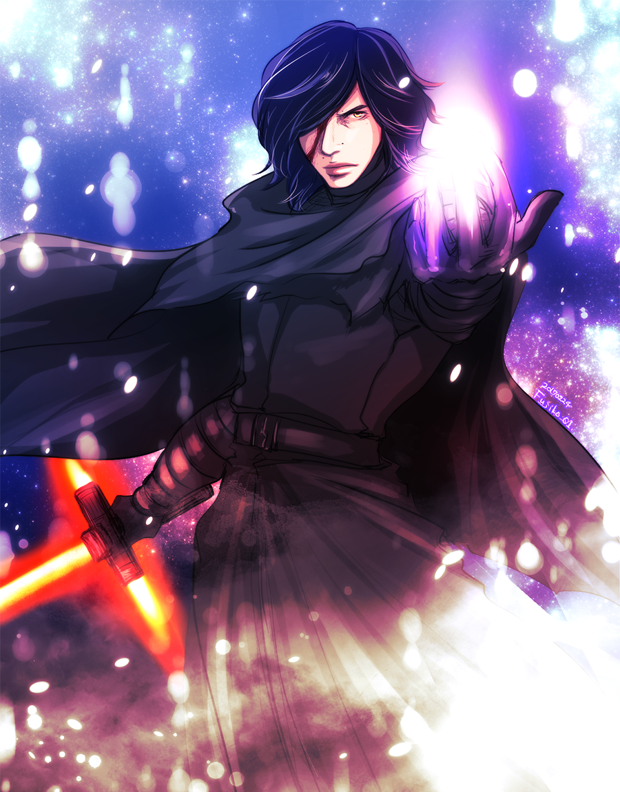 angry black_gloves black_hair blood cloak commentary_request energy energy_sword fujiko_one gloves hair_over_one_eye holding holding_weapon kylo_ren lightsaber lips looking_at_viewer male_focus mask mask_removed scar science_fiction serious sith snowing solo star_wars star_wars:_the_force_awakens starkiller_base sword weapon yellow_eyes