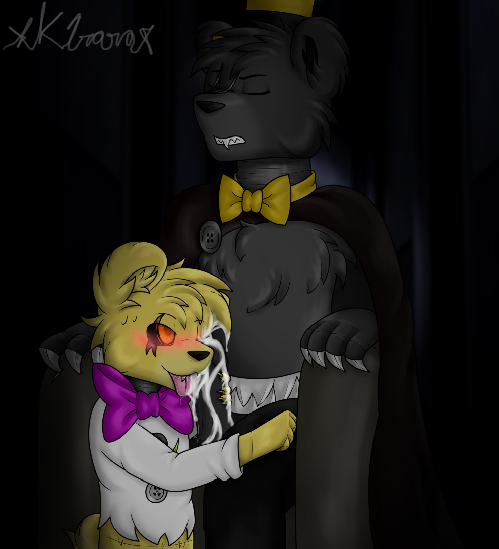 2017 animatronic anthro bear blush clothed clothing cum digital_media_(artwork) dream duo erection fellatio five_nights_at_freddy's fredbear machine male male/male mammal nightmare open_mouth oral penis robot saliva sex simple_background smile tongue tongue_out video_games xk1rarax