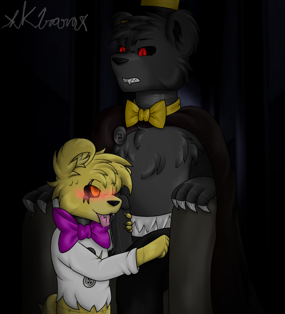 2017 animatronic anthro bear blush clothed clothing digital_media_(artwork) dream duo erection five_nights_at_freddy's machine male male/male mammal nightmare open_mouth penis precum robot saliva simple_background smile tongue tongue_out video_games xk1rarax
