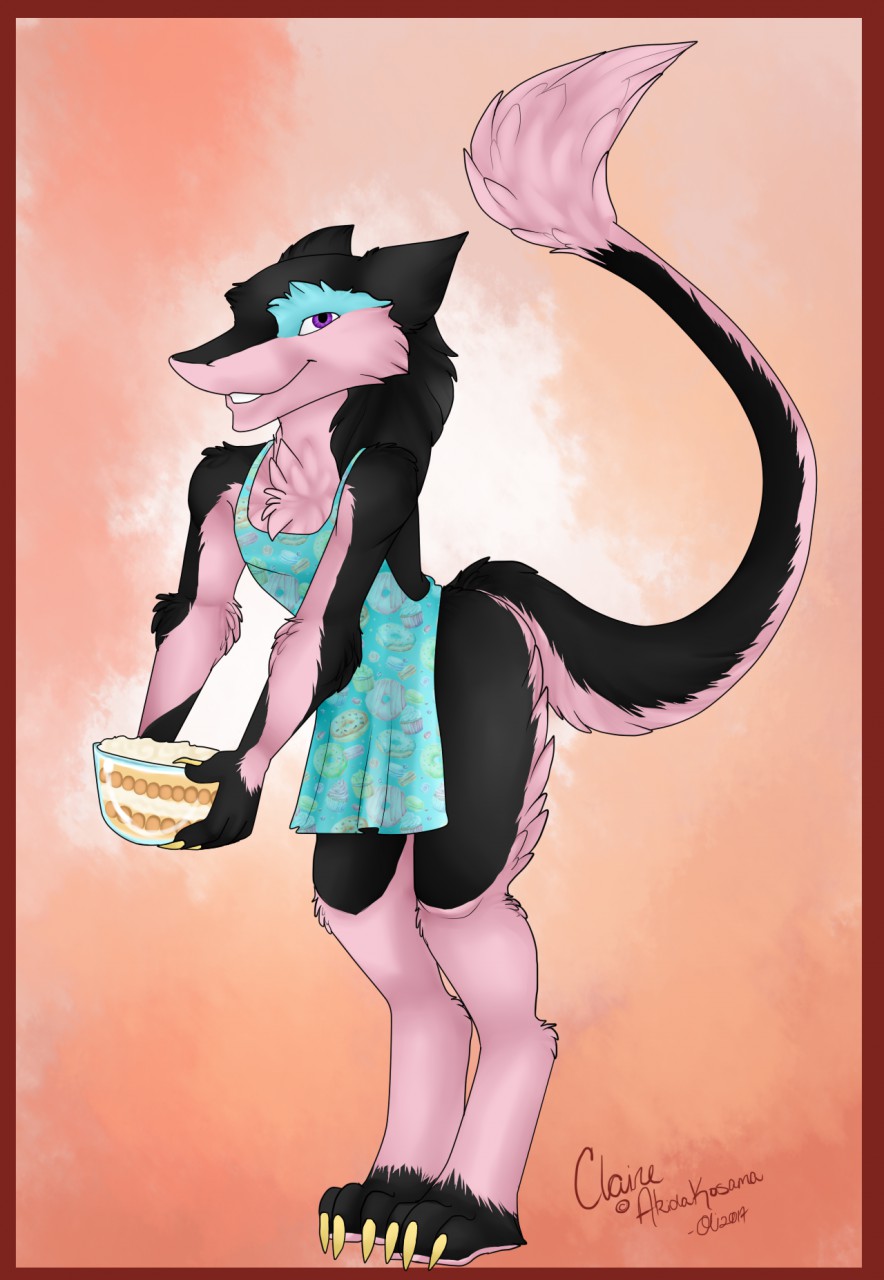 apron claire_chamberlain clothing food male naked_apron oli_snowpaw purple_eyes sergal simple_background