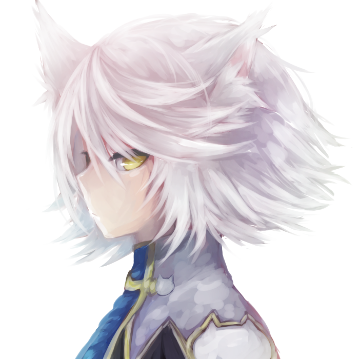 animal_ears from_side looking_at_viewer looking_to_the_side pop-up_story profile renu_(ashuorange) rita_drake school_uniform solo white_background white_hair wolf_ears wolf_girl yellow_eyes