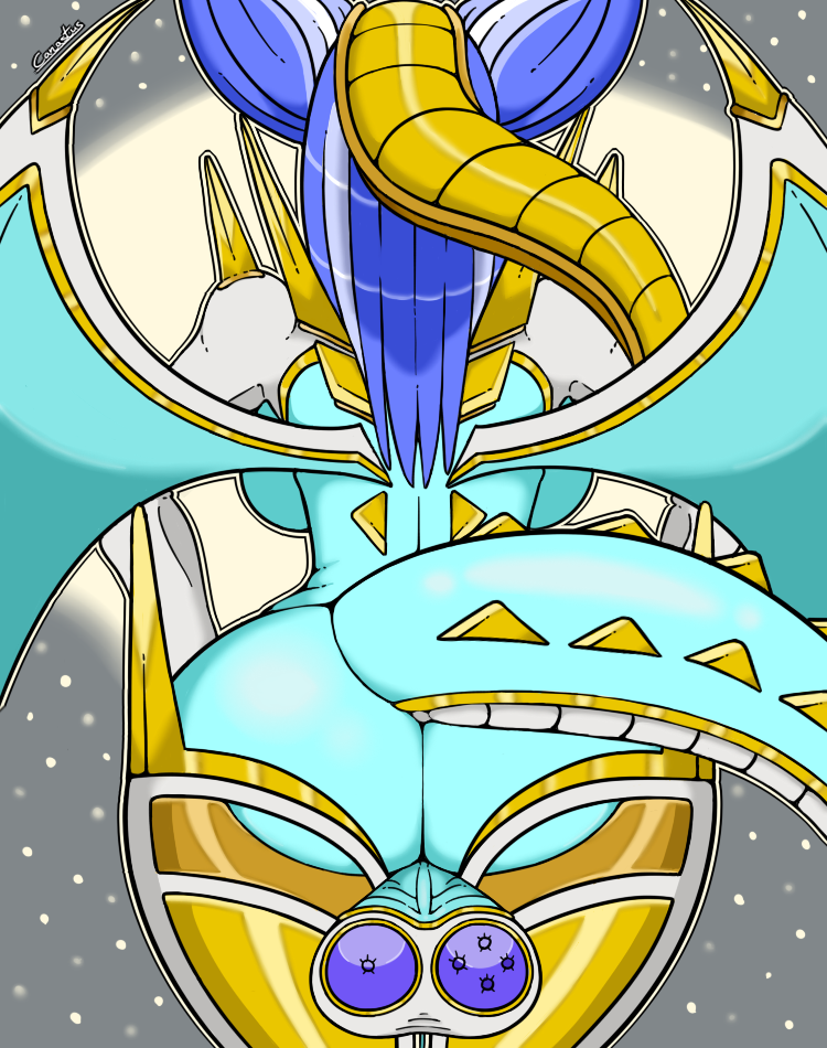 balls big_breasts big_butt blue_hair blue_skin breasts butt canastus dickgirl dragon dragon_ball dragonball_gt hair intersex monster_girl_(genre) nude oceanus_shenron pinup pose scales solo spikes transformation white_hair wide_hips wings