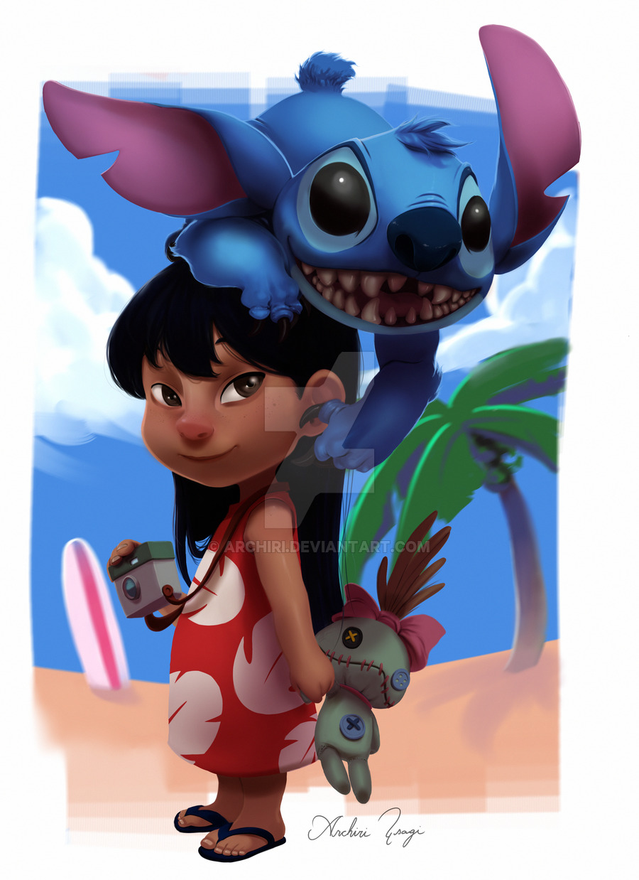 &copy; 2015 3rd_party_watermark 4_fingers 5_toes alien archiri bangs beach black_claws black_eyes black_hair blue_fur blue_nose button_eyes camera claws clothed clothing digital_media_(artwork) digital_painting_(artwork) disney distracting_watermark elbow_tufts experiment_(species) footwear fur hair hair_bow hair_ribbon head_tuft hi_res holding_camera holding_object human inanimate_object lilo_and_stitch lilo_pelekai long_hair looking_at_viewer mammal muumuu notched_ear on_head open_mouth open_smile palm_tree ragdoll ribbons sandals scrump seaside signature sky small_tail smile stitch surfboard toes tree tuft url watermark