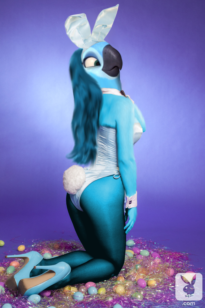 3d_(artwork) avian bird blue_macaw bunny_ears_(disambiguation) clothing confetti crocodilianbooty digital_media_(artwork) edit egg feathers female jewel_(rio) lingerie photo_manipulation photomorph rabbit_tail rio simple_background solo