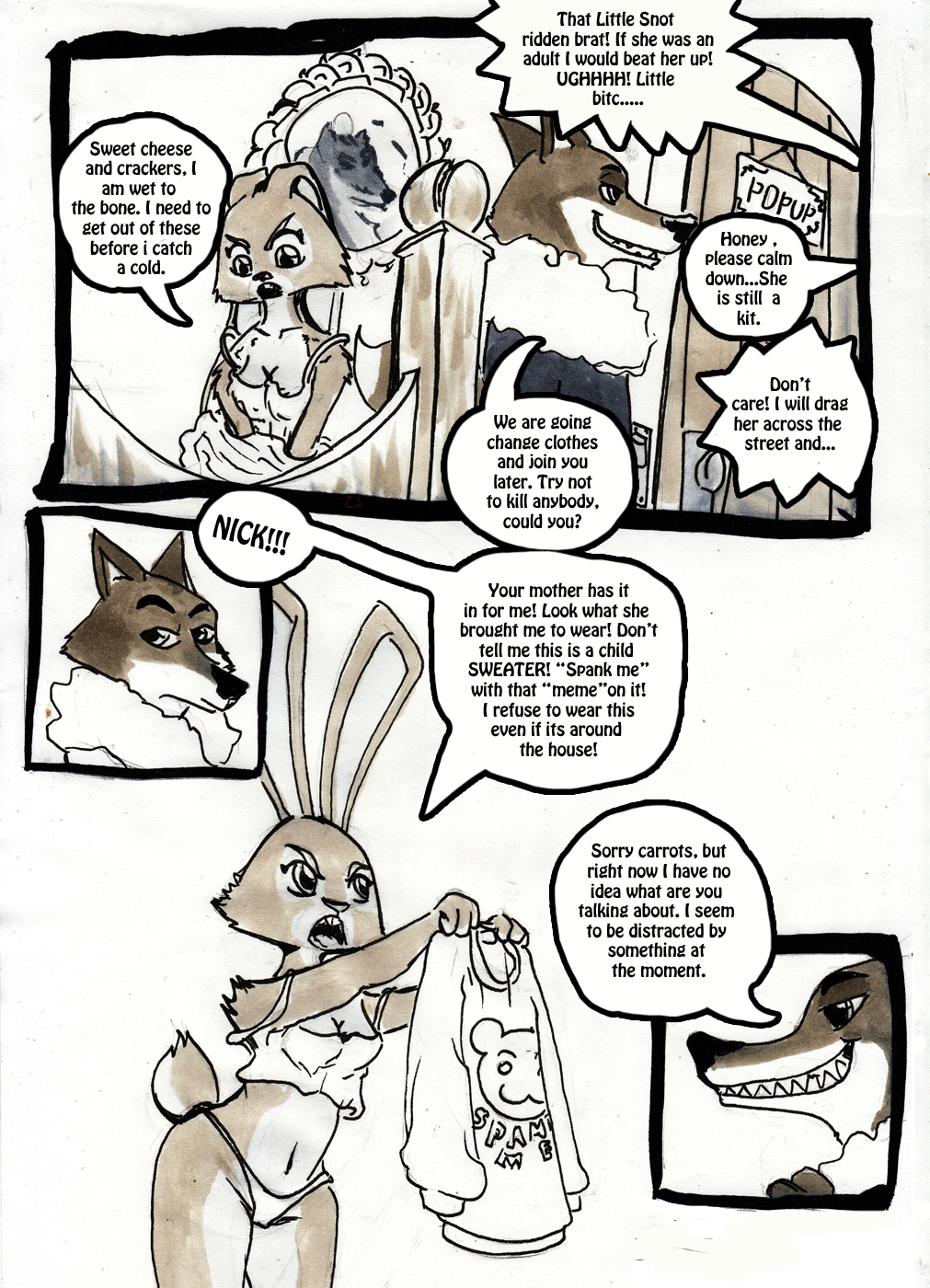 angry annoyed anthro breasts bunnie canine clothing comic disney family female fluffy fox fur gbwr jinksa judy_hopps lagomorph male mammal mother nick_wilde panties parent predator_city rabbit underwear wet wolfport zootopia