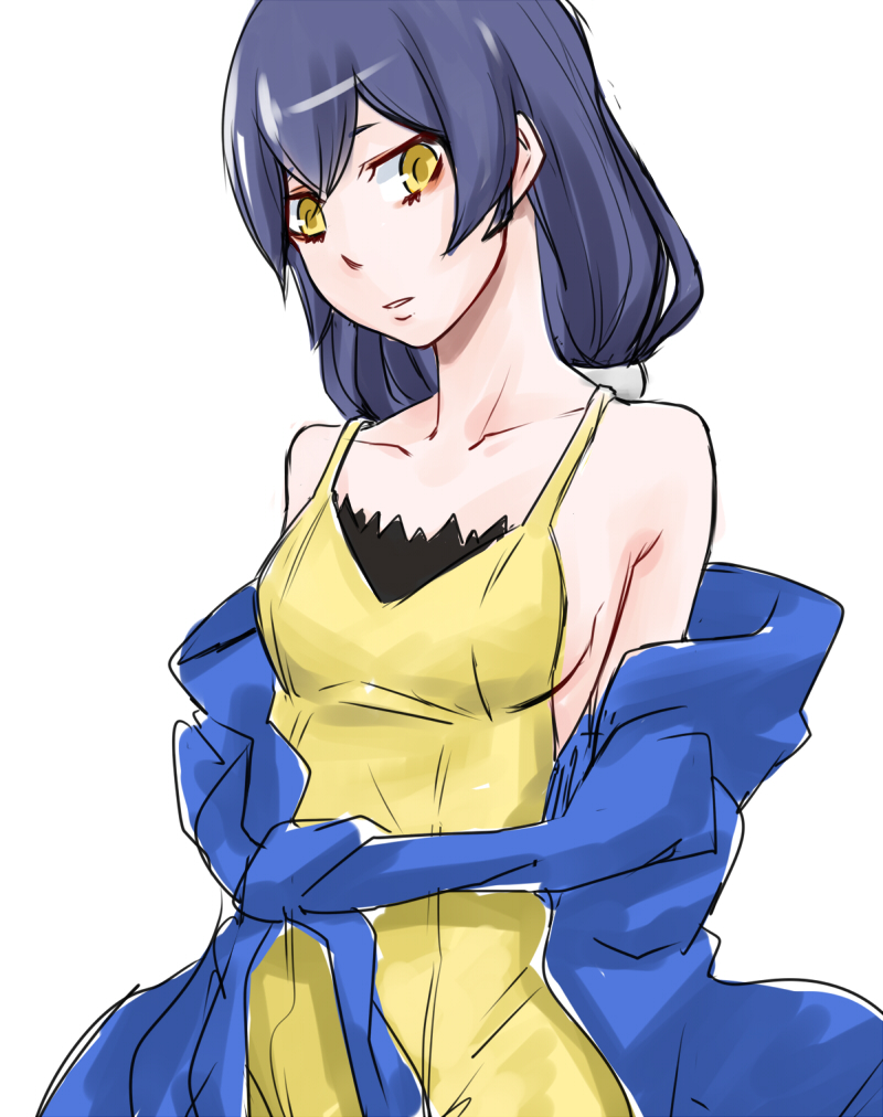 1girl artist_request bandai blush breasts digimon digimon_story:_cyber_sleuth_hacker's_memory female long_hair looking_at_viewer mishima_erika shiny solo yellow_eyes