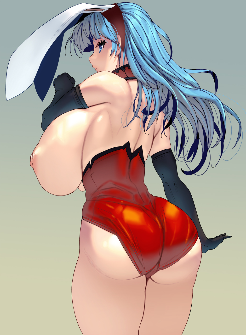 1girl ass blue_hair breasts hips huge_ass huge_breasts masao original solo thick_thighs thighs wide_hips