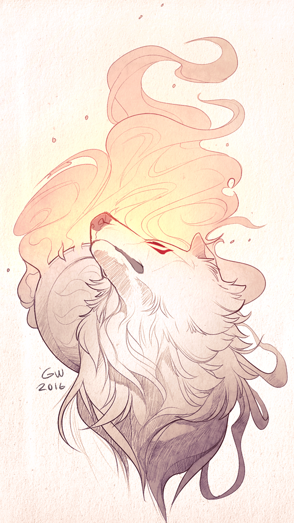 2016 amaterasu canine deity digital_drawing_(artwork) digital_media_(artwork) feral fur grypwolf mammal simple_background solo video_games white_background white_fur wolf ōkami