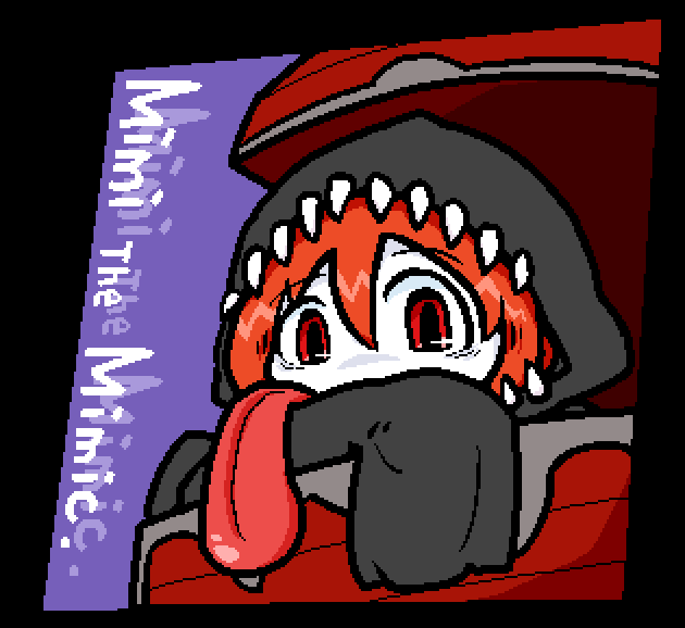 black_outline character_name chin_rest commentary_request covered_mouth crossed_arms flat_color hood hood_up hoodie khimera_destroy_all_monster_girls long_sleeves looking_at_viewer mimi_(khimera) mimic mimic_chest monster_girl no_nose oekaki pirate purple_background red_eyes red_hair remoremora silver_trim simple_background sitting sleeves_past_wrists solo white_skin