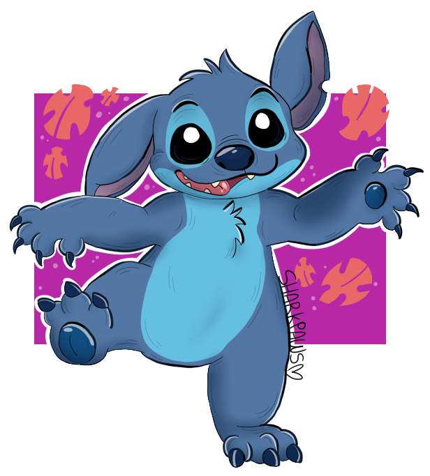 &lt;3 3_toes 4_fingers alien black_eyes blue_claws blue_fur blue_nose blue_pawpads chest_tuft claws cute digital_drawing_(artwork) digital_media_(artwork) disney experiment_(species) fangs fur head_tuft lilo_and_stitch looking_at_viewer notched_ear on_one_leg one_ear_down outline pawpads raised_leg sharkpaws signature solo standing stitch toe_claws toes tuft