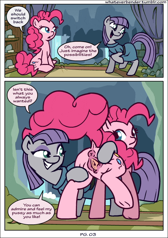 animated anus butt clothing comic cutie_mark dialogue dock duo earth_pony english_text equine female feral friendship_is_magic hair hooves horse mammal maud_pie_(mlp) my_little_pony open_mouth pink_hair pinkie_pie_(mlp) pony pussy sitting text whateverbender