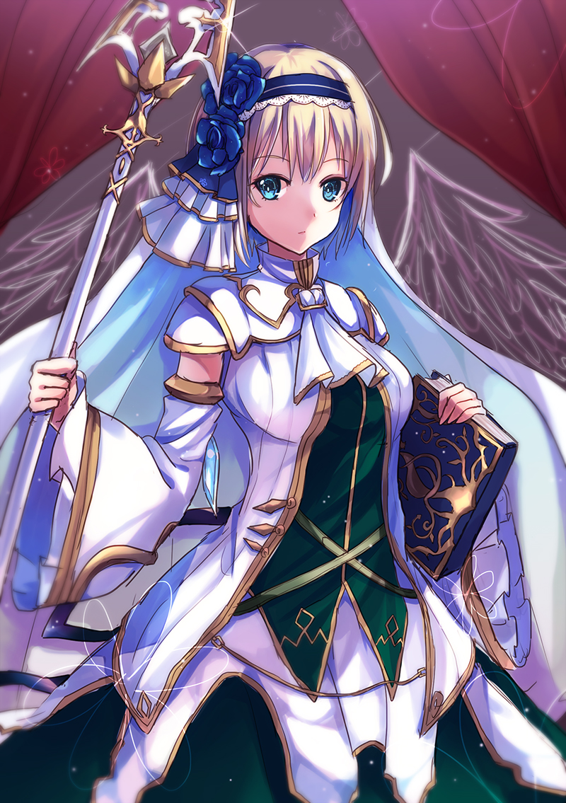 blonde_hair blue_eyes blue_hair commentary_request grimms_notes jeanne_d'arc_(grimms_notes) looking_at_viewer multicolored_hair riia short_hair solo two-tone_hair
