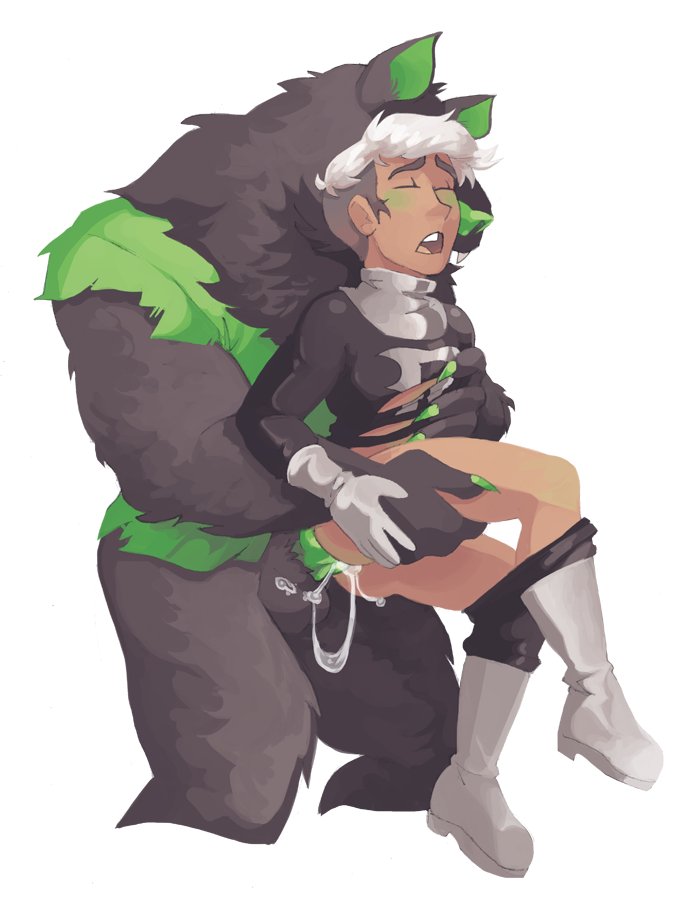 anthro black_fur blush canine clothed clothing cum danny_phantom danny_phantom_(character) erection fur ghost green_fur hair human knot male male/male mammal naughtypelli open_mouth partially_clothed penis sex spirit torn_clothing white_hair wulf