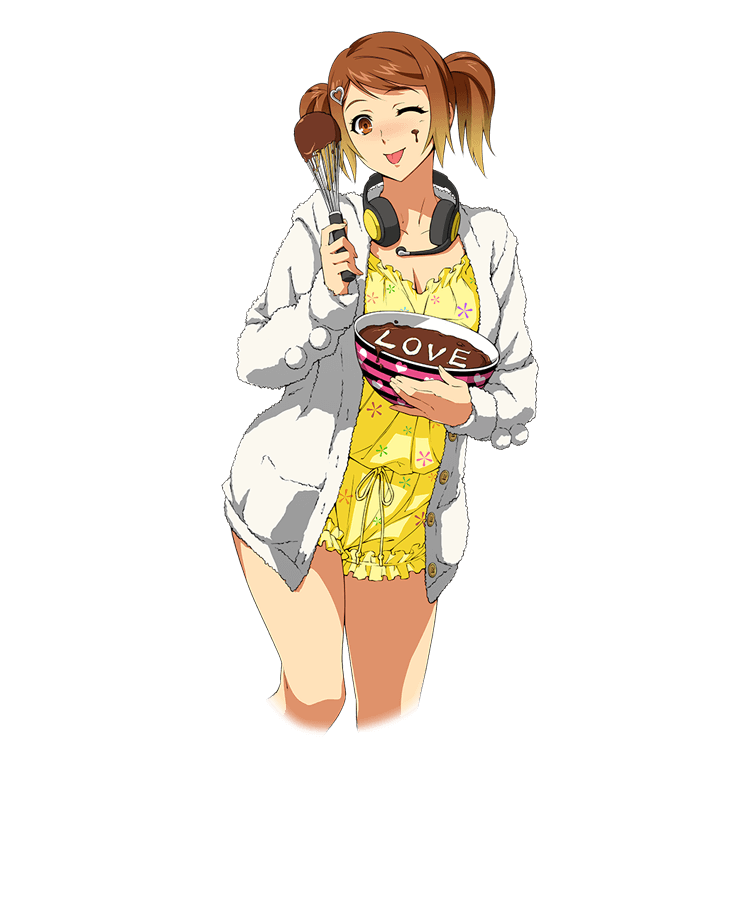 blush bowl brown_eyes brown_hair coat crossed_legs hair_ornament headphones headphones_around_neck heart heart_hair_ornament holding long_sleeves looking_at_viewer messy nose_blush official_art olive_oppert one_eye_closed open_clothes open_coat short_twintails solo super_robot_wars super_robot_wars_x-omega transparent_background twintails unbuttoned watanabe_wataru