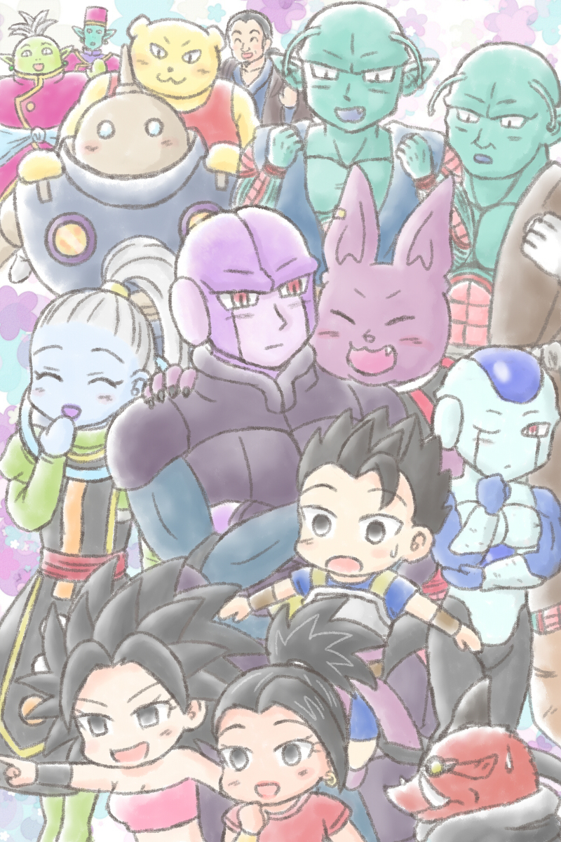 auta_magetta blue_skin botamo cabba caulifla champa_(dragon_ball) dr_rota dragon_ball dragon_ball_super frost_(dragon_ball) fuwa fuwa's_attendant hit_(dragon_ball) kale_(dragon_ball) pirina renso saiyan saonel sumika universe_6_(dragon_ball) vados_(dragon_ball)