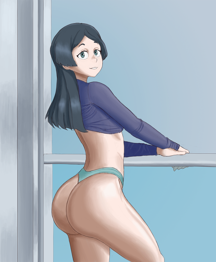 ass back black_hair blue_eyes curvy hips huge_ass little_witch_academia long_hair thick_thighs thighs wide_hips