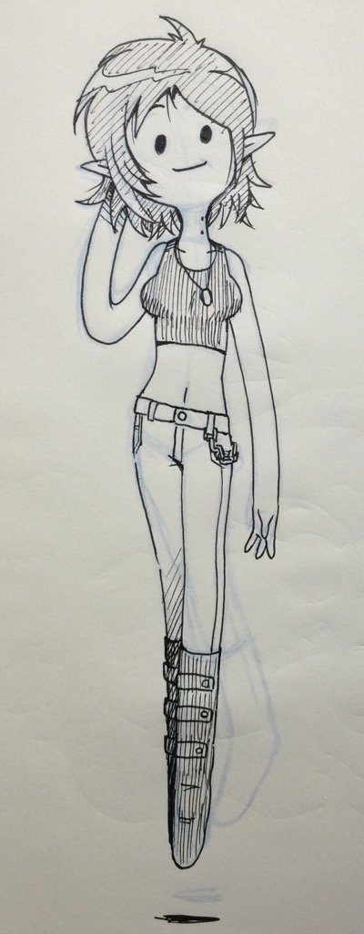 1girl adventure_time belly bite_mark black_hair boots breasts eyebrows marceline_abadeer pants shirt short_hair sketch smile solo stomach vampire