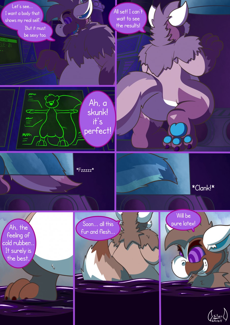 ... 2016 3_toes ? anthro blue_pawpads claws comic dialogue digital_drawing_(artwork) digital_media_(artwork) english_text feet fur hair hi_res hindpaw hypnosis male mammal mind_control nude open_mouth pawpads paws ptichka purple_eyes shiny skunk smile solo soul-silver-dragon sound_effects speech_bubble spiral_eyes teeth text toe_claws toes transformation unknown_species