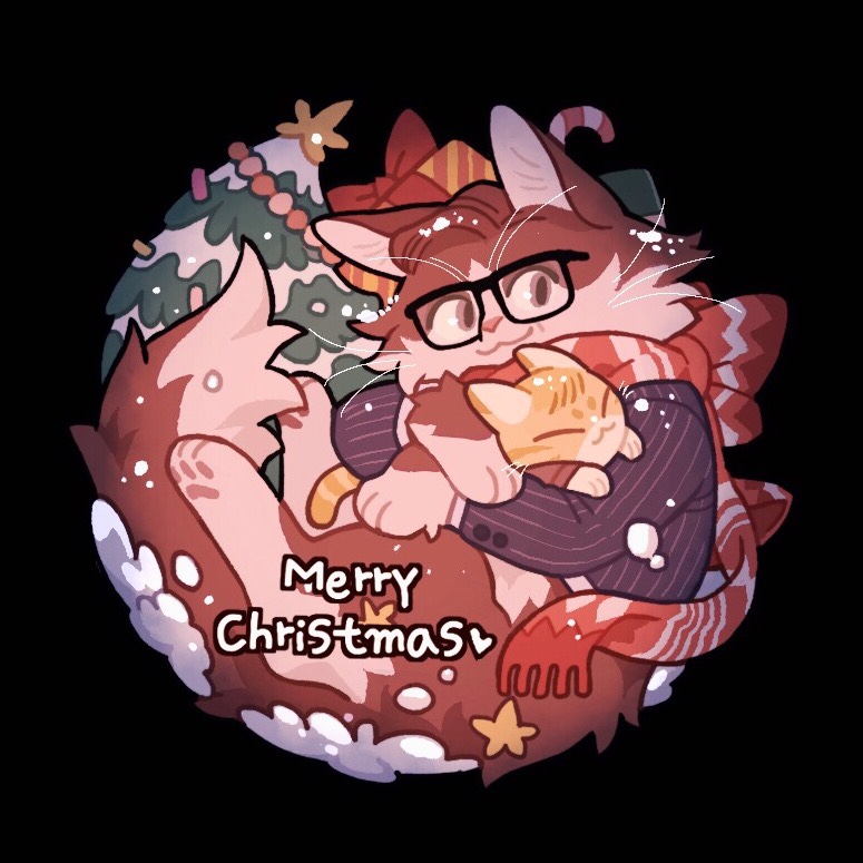 2017 ambiguous_gender black_background bottomless brown_eyes brown_fur brown_hair candy candy_cane cat christmas christmas_present christmas_tree clothed clothing countershading cuddling cute detailed_background domestic_cat duo eyewear feline feral food fur furries_with_pets glasses gloves_(marking) hair holding_character holidays jacket juanmao1997 looking_back lying male mammal markings pink_nose ribbons scarf semi-anthro simple_background sitting snow socks_(marking) tan_countershading tree whiskers yellow_fur