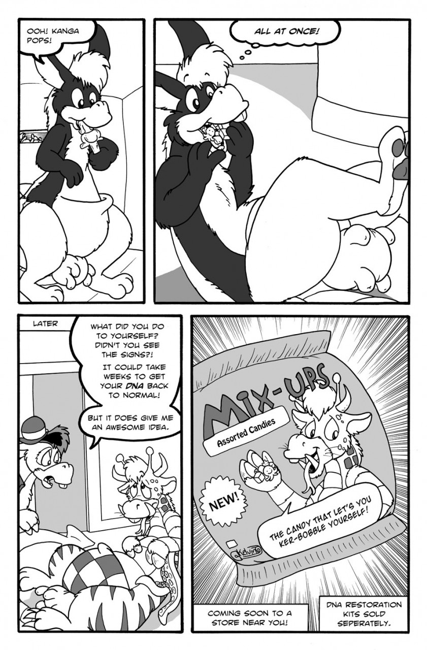 2015 3_fingers 3_toes anthro black_and_white candy claws clothing comic dialogue digital_drawing_(artwork) digital_media_(artwork) donkey duo eating english_text equine firr food forked_tongue fur hair hat hi_res hindpaw humor kangaroo kelvin_(donkey) kelvinthelion male mammal markings marsupial monochrome monster multicolored_fur nude old_toon open_mouth pawpads paws sequence skunk smile speech_bubble standing teats teeth tentacles text thought_bubble toe_claws toes tongue tongue_out toony transformation udders