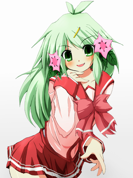 blush fang gen_4_pokemon green_eyes green_hair personification pokemon rakkogawa_rinro school_uniform shaymin solo