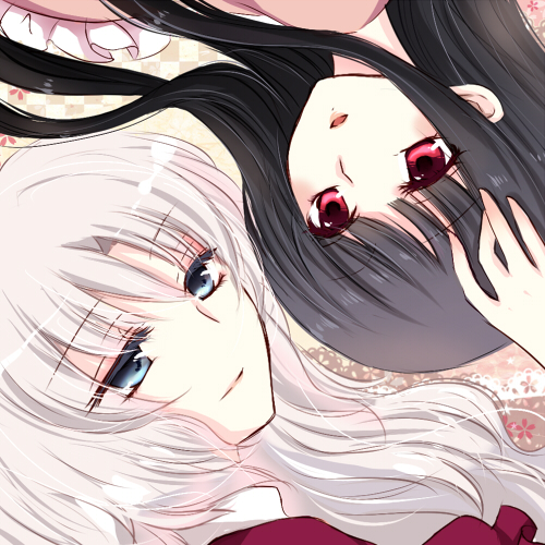 black_hair blue_eyes houraisan_kaguya lowres multiple_girls red_eyes silver_hair sui_(camellia) touhou yagokoro_eirin