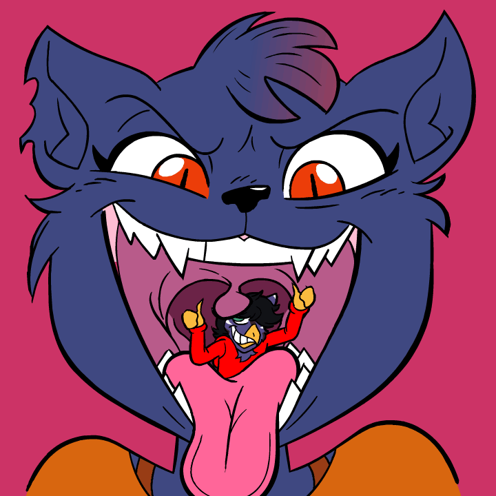 ambiguous_gender anthro avian bird cat duo feline female mae_(nitw) mammal night_in_the_woods open_mouth oral_vore rookiex sharp_teeth smile teeth vore