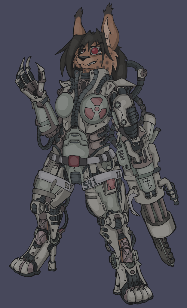 armor bobcat cybernetics cyborg feline female grostenmeiers lynx machine mammal solo weapon