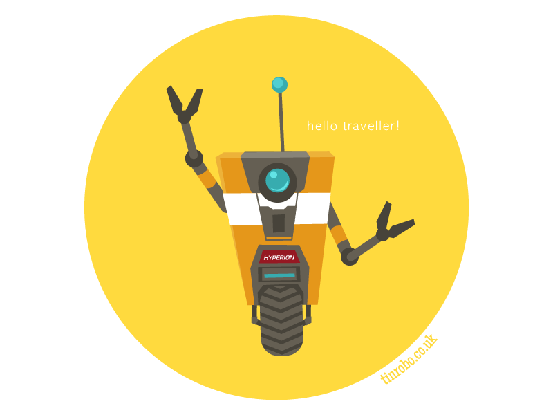 alpha_channel blue_eyes claptrap front_view grey_markings looking_at_viewer machine markings metallic_body not_furry portrait raised_arm robot simple_background solo standing tinrobo transparent_background white_markings yellow_background yellow_body yellow_theme