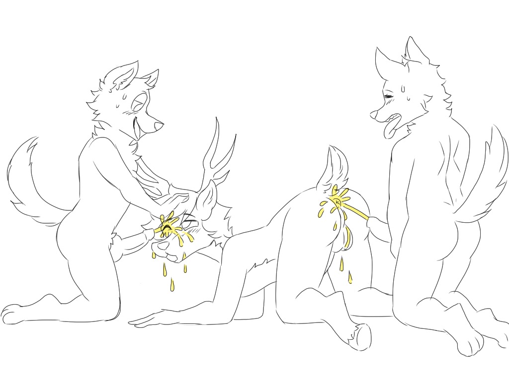 beel bottomless canine cervine clothed clothing deer edwardo_marricson geel group group_sex jaycob(artist) male male/male mammal sex threesome urine watersports wolf