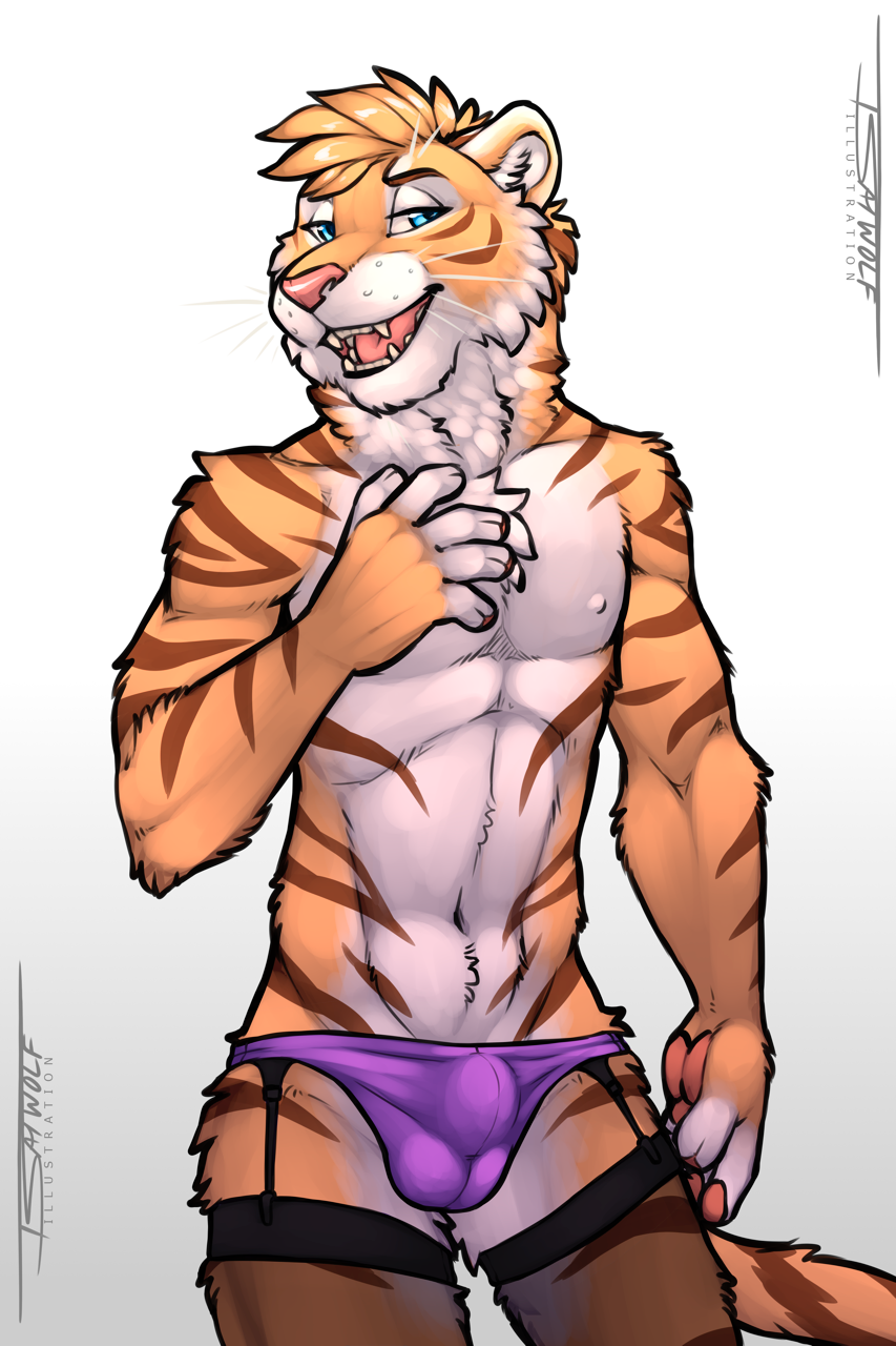 bulge clothing feline girly legwear m_solo male mammal panties pinup pose rukatiger solo stockings tiger tsaiwolf underwear