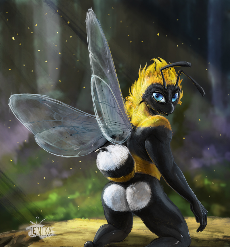 2016 anthro arthropod bee butt insect insect_wings lenika male solo wings