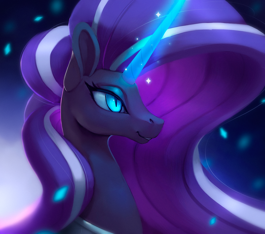 2018 digital_media_(artwork) equine female feral hair horn long_hair mammal multicolored_hair my_little_pony nightmare_rarity_(idw) rodrigues404 smile solo two_tone_hair unicorn