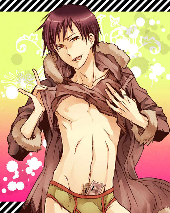 1boy durarara!! gradient gradient_background male male_focus midriff orihara_izaya solo stripper underwear