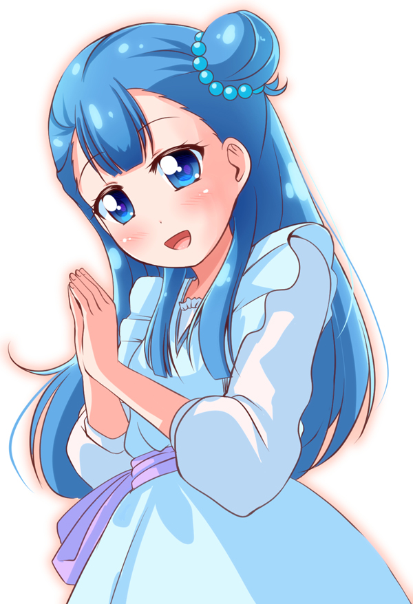 blue_eyes blue_hair blush dress long_hair odango smile yakushiji_saaya