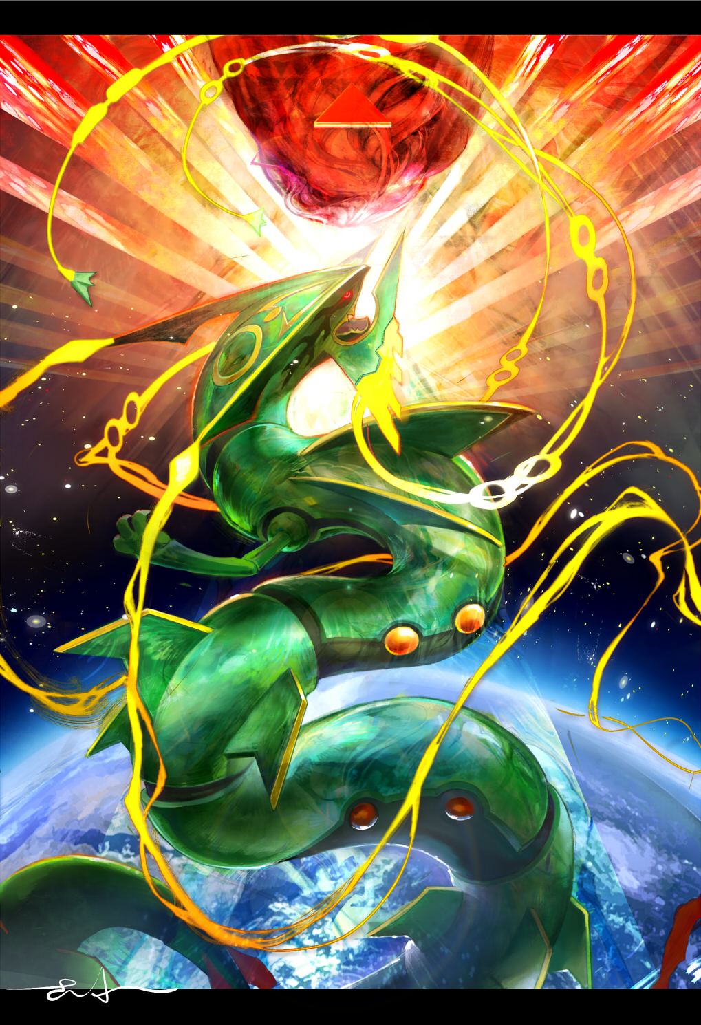 deoxys dragon earth legendary_pok&eacute;mon mega_evolution mega_rayquaza nintendo pok&eacute;mon pok&eacute;mon_(species) space star triangle_(disambiguation) video_games 糸谷さいれん