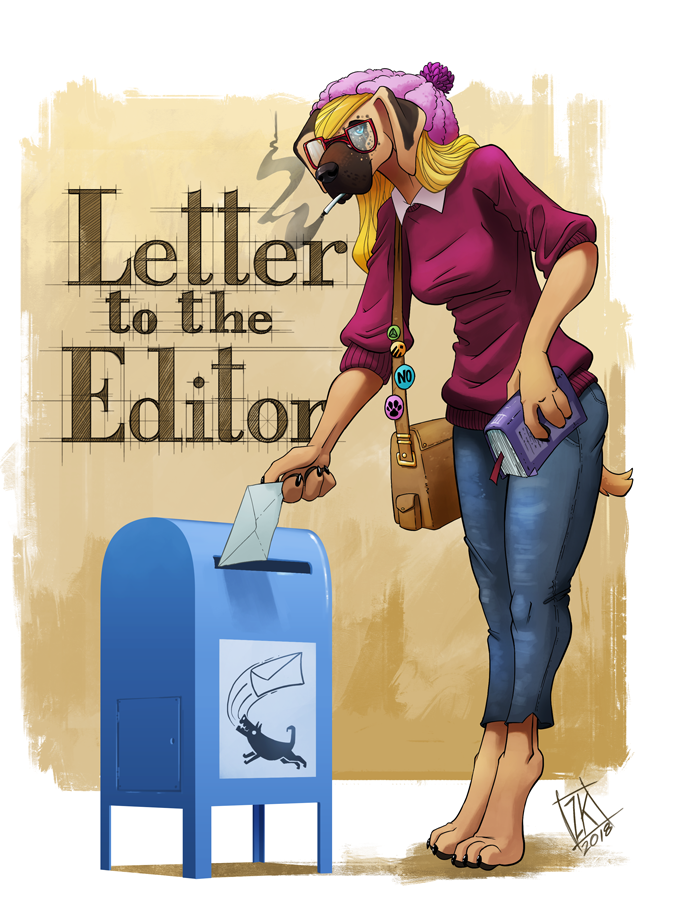 2018 anthro bag blonde_hair canine clothed clothing digital_media_(artwork) dog english_text eyewear female fully_clothed glasses great_dane hair hat holding_object long_hair mail mailbox mammal solo text zwitterkitsune