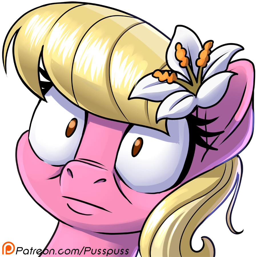 2017 alpha_channel blonde_hair digital_media_(artwork) earth_pony equine eyelashes female flower flower_in_hair friendship_is_magic hair headshot_portrait horse lily_(mlp) long_hair mammal my_little_pony patreon plant pony portrait pusspuss reaction_image shocked simple_background solo transparent_background