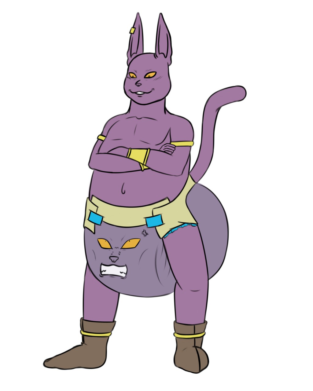 anthro beerus belly cat champa diaper diaper_transformation dragon_ball dragon_ball_super feline fuzzymcfuzz male mammal overweight overweight_male simple_background transformation