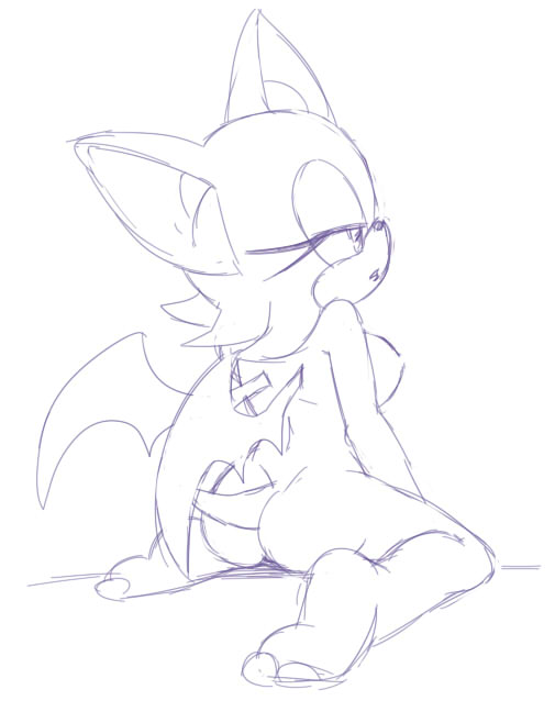 anthro bat butt female mammal nude pokewanko rouge_the_bat simple_background sketch solo sonic_(series) video_games wings