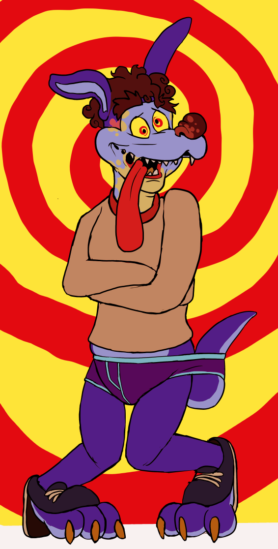 2017 3_toes abstract_background anthro briefs brown_hair claws clothed clothing crash_bandicoot_(series) digital_drawing_(artwork) digital_media_(artwork) hair human kangaroo male mammal marsupial open_mouth purple_underwear ripper_roo simple_background solo spiral spiral_background straitjacket swatcher teeth toe_claws toes tongue tongue_out torn_clothing transformation underwear video_games yellow_sclera