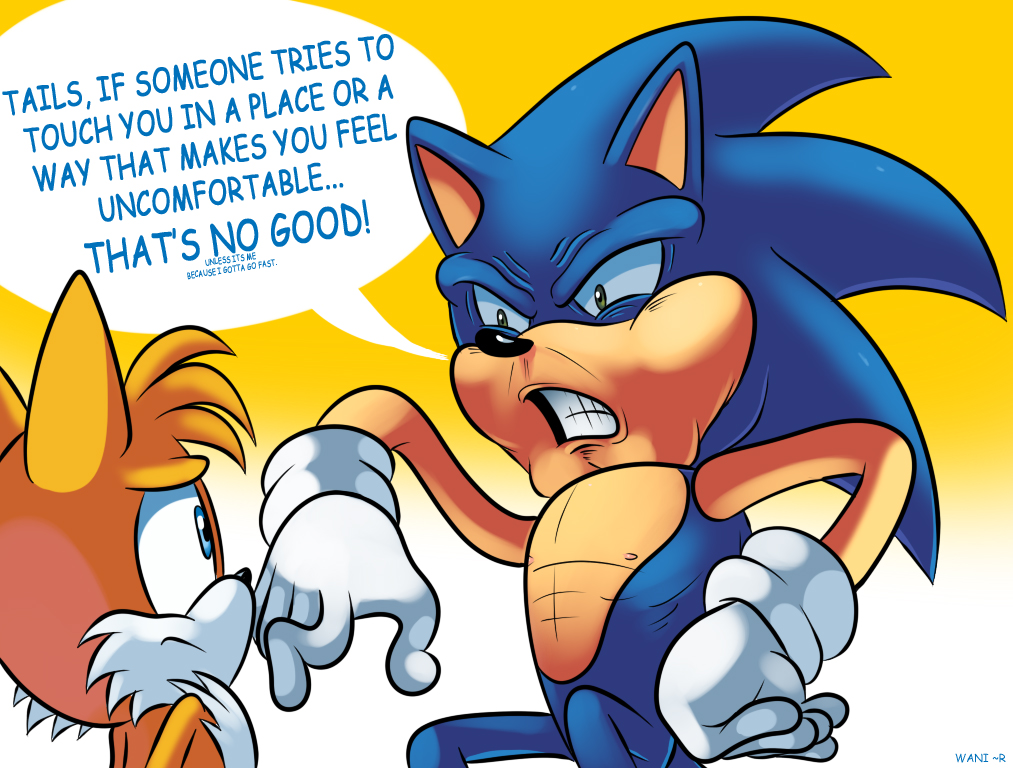 anthro canine dialogue duo english_text fox hedgehog male mammal miles_prower signature sonic_(series) sonic_the_hedgehog text video_games waniramirez