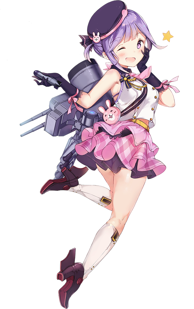 ;d ascot ass azur_lane bangs bare_shoulders belt black_footwear black_gloves black_hat black_ribbon blush boqboq breasts bunny buttons collared_shirt double-breasted eyebrows eyebrows_visible_through_hair full_body gloves hand_on_own_cheek hand_on_own_face hat hat_ornament hat_ribbon high_heels holding kneehighs kneepits leg_up machinery matchless_(azur_lane) medium_breasts miniskirt mole mole_under_eye official_art one_eye_closed one_side_up open_mouth pink_neckwear pink_ribbon pink_skirt purple_hair ribbon rudder_shoes shirt shoes short_hair sideboob sidelocks skirt sleeveless sleeveless_shirt smile smokestack solo strap tachi-e torpedo torpedo_tubes transparent_background turret twisted_torso white_legwear white_shirt yellow_belt