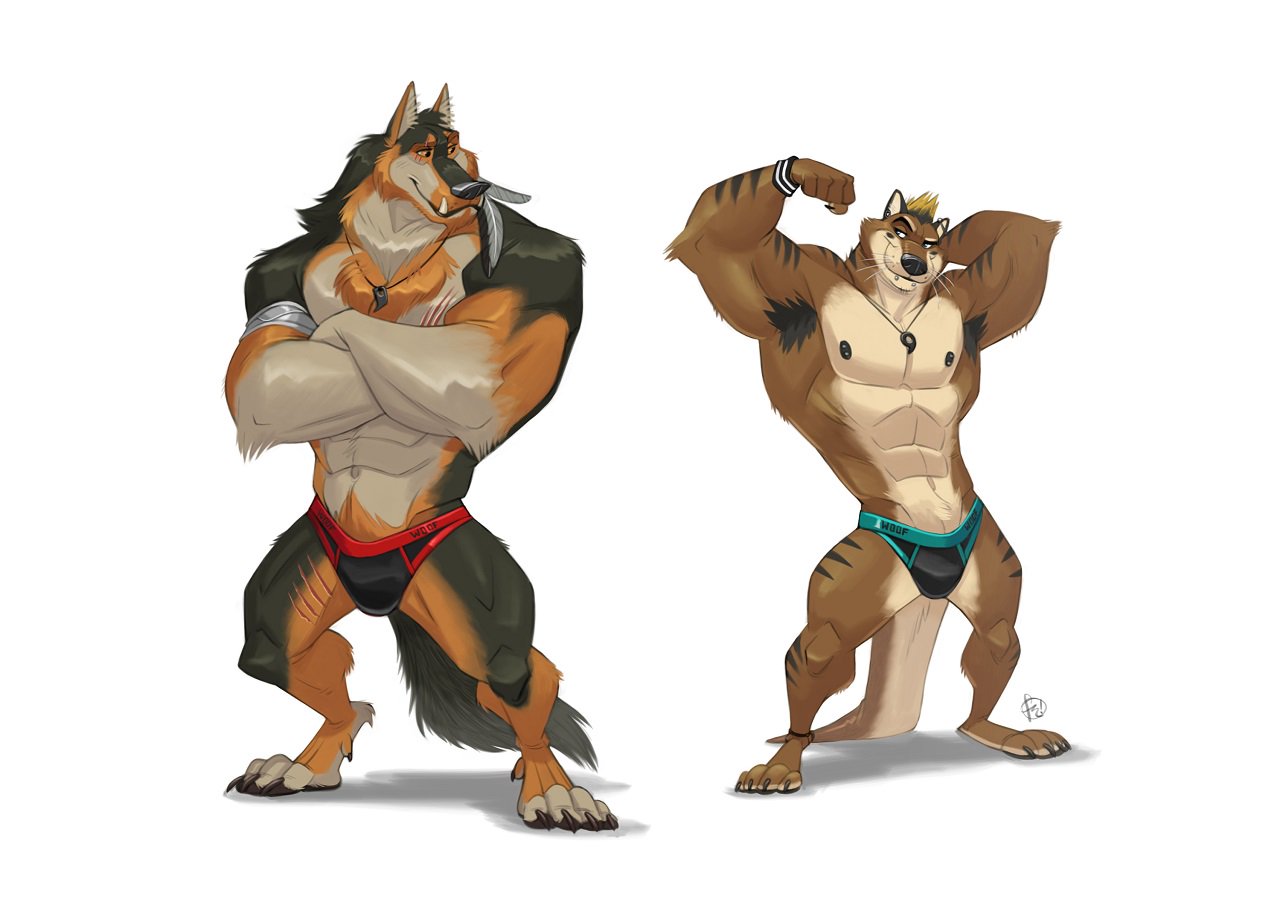 2018 5_fingers abs anthro biceps canine claws clothing digital_media_(artwork) fur furrybob hair hi_res male mammal muscular muscular_male mustelid nipples otter pecs simple_background standing toe_claws toes underwear white_background